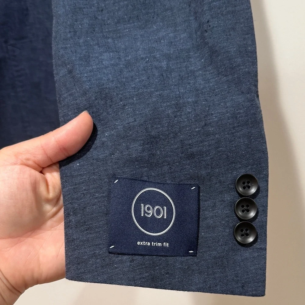 NWT 1901 Extra Trim Fit Linen Cotton Sports Coat Blazer Small S ‎ Navy Preppy